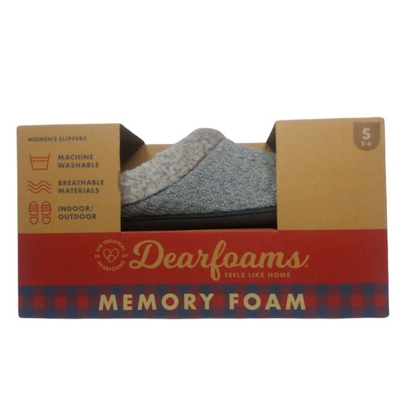 Dearfoams Womens Small 5-6 Sweater Knit Clog Memory Foam Slipper Gray NIB NEW - Picture 2 of 10